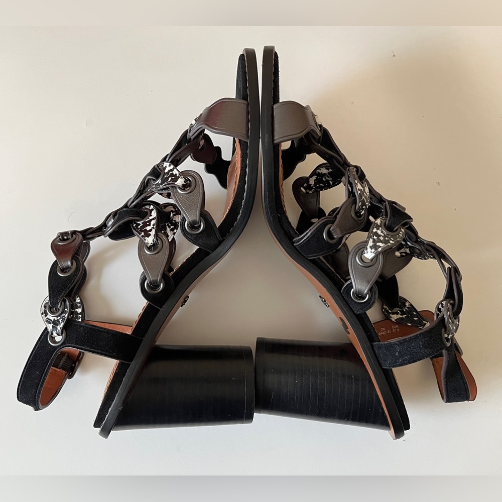 Coach MH Sandal Cll MXM Black Dress Sandals Black Mid Heel Shoes 7B Summer - Picture 8 of 13